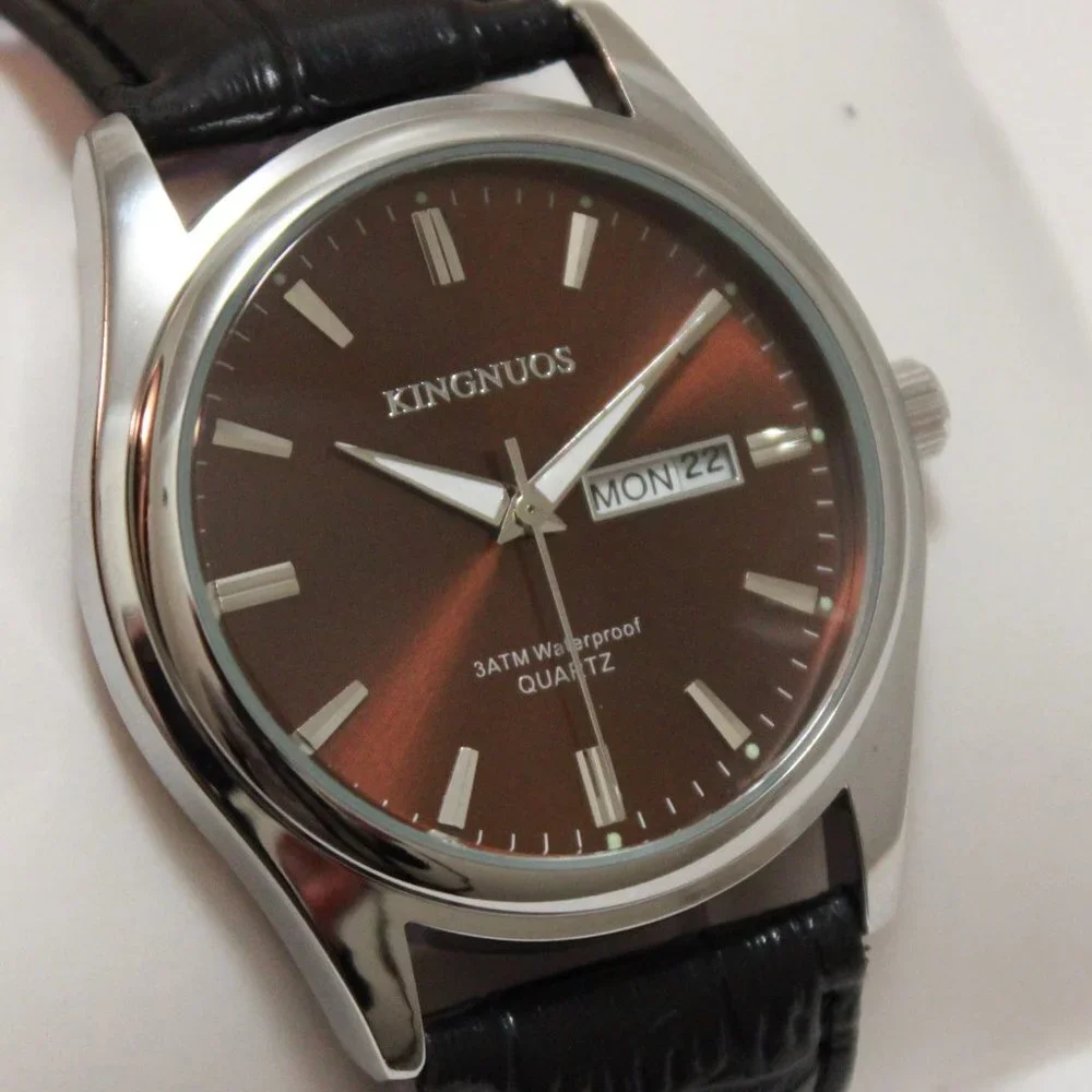Men's Contemporary Dress Watch Silver Case Black Leather Watch Strap 40mm